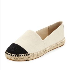NEW TORY BURCH Canvas Colorblock Espadrille Flat -Cream and Black - 7